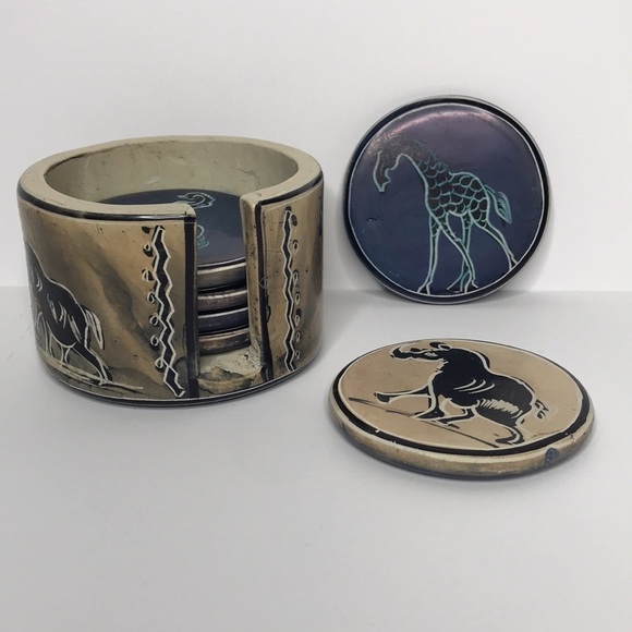 Hand Painted African Animal Stone Coasters Holder - Picture 14 of 14